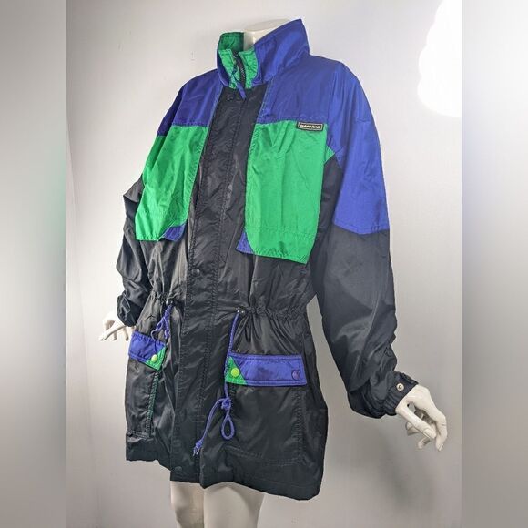 Vintage ski jacket, windbreaker spring breaker 80s 90s black green blue KARHU- M - Picture 2 of 7